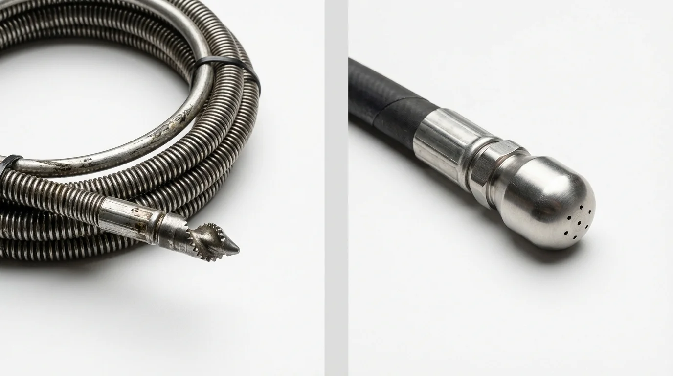Drain snake cable and hydro jetting nozzle used for drain cleaning in Saugerties, NY