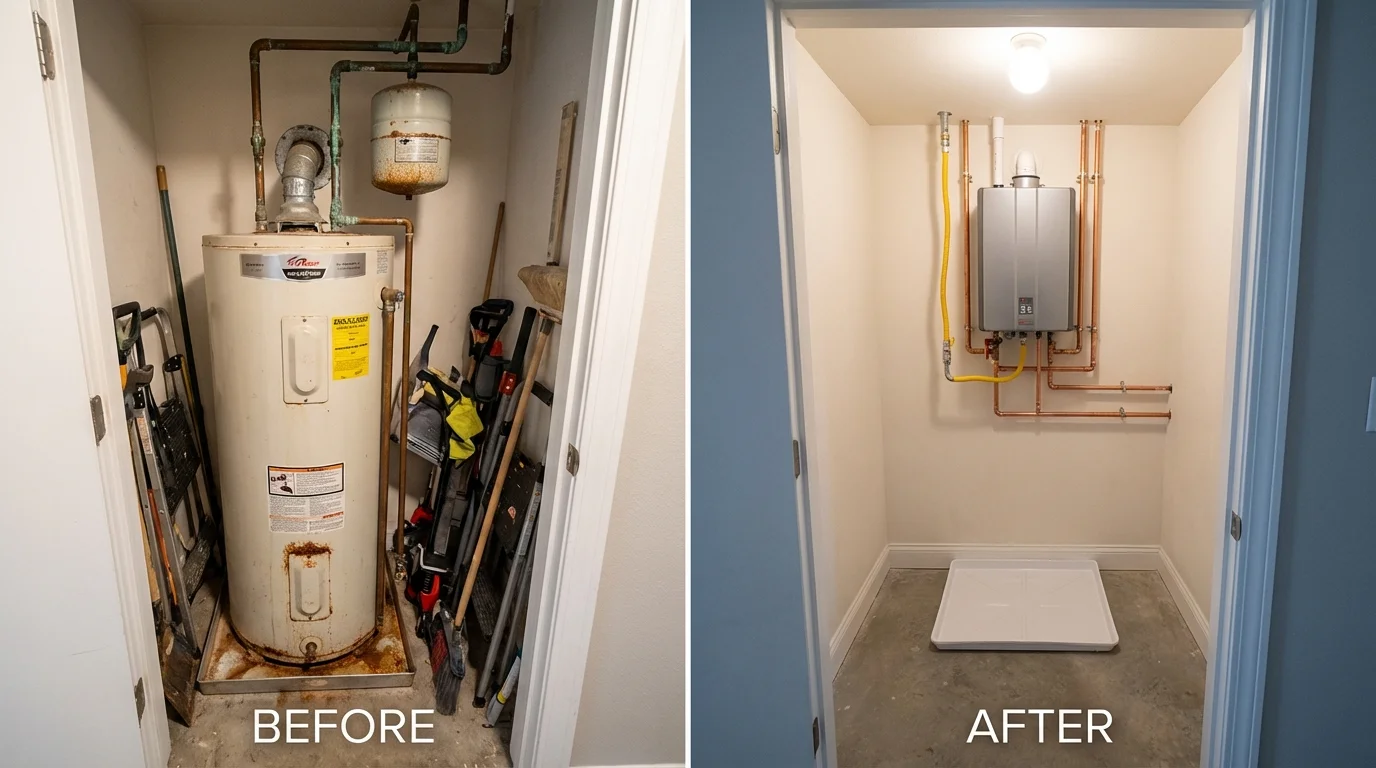 Tank water heater versus wall-mounted tankless unit comparison for Saugerties, NY homeowners