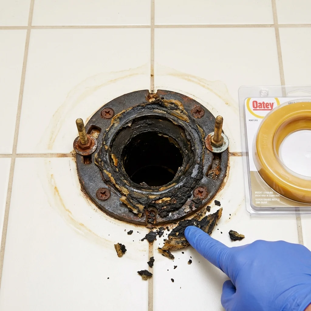 Failed wax ring showing water seepage at the base of a toilet in a Saugerties, NY home