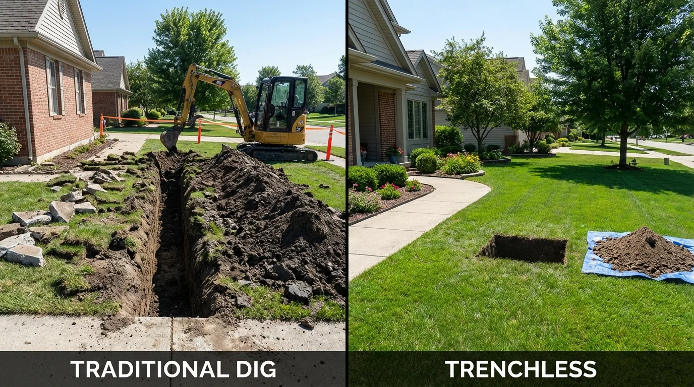 Trenchless sewer repair with minimal yard damage versus traditional excavation in Saugerties, NY